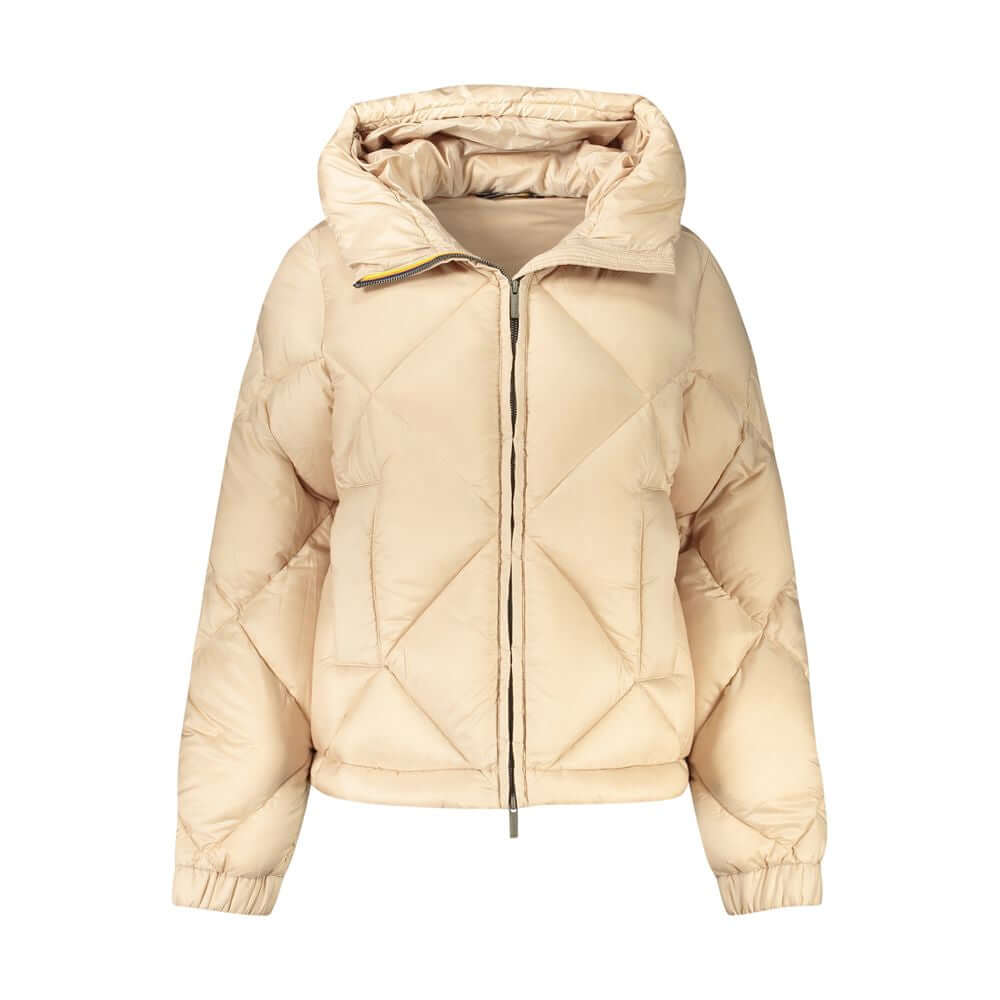 K-WAY Beige Polyester Jackets & Coat with hood, long sleeves, zip, and contrasting details.