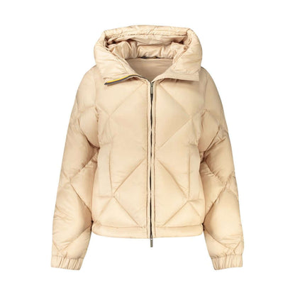 K-WAY Beige Polyester Jackets & Coat with hood, long sleeves, zip, and contrasting details.