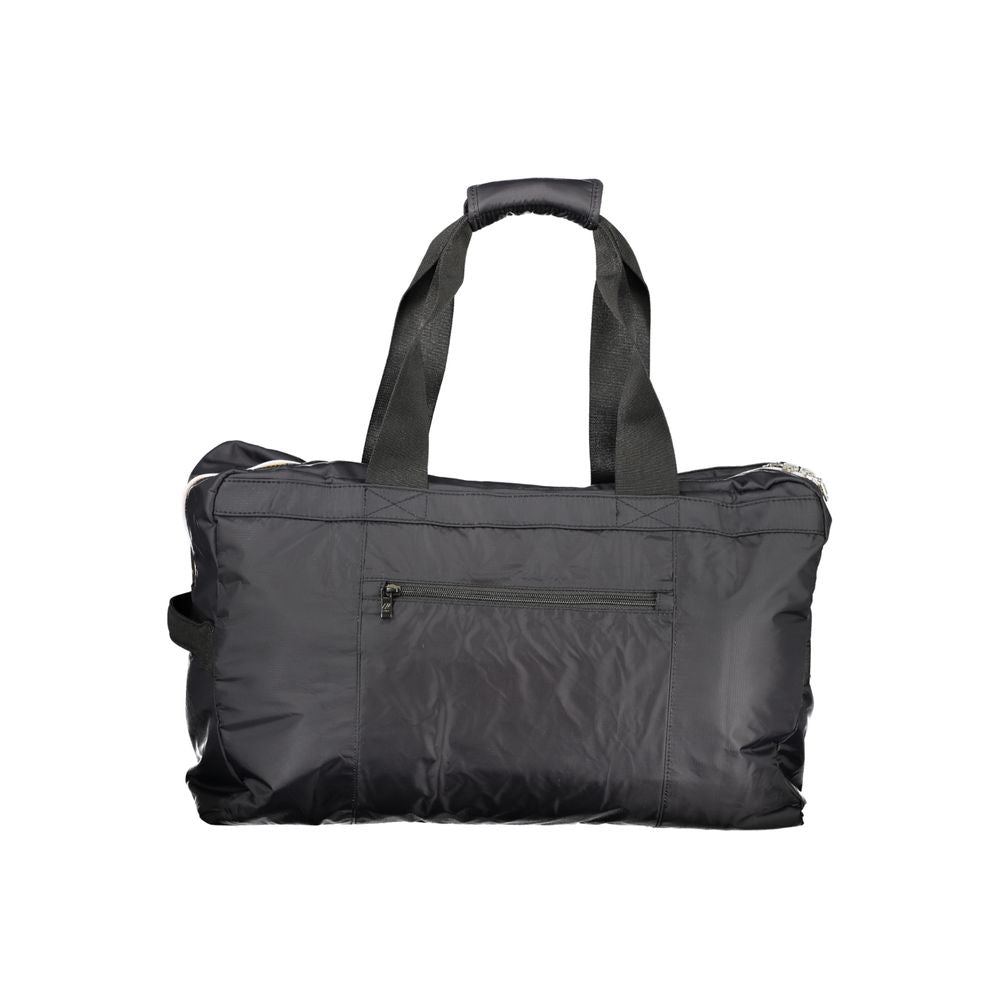 K-WAY Black Polyester Luggage And Travel bag with two shoulder handles, zip closure, external pockets, internal pocket, and logo.