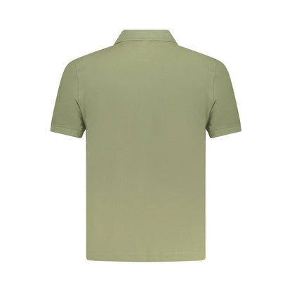 Back view of K-WAY Green Cotton Polo Shirt, showcasing short sleeves, two buttons, and logo application.