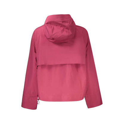 K-WAY Purple Polyester Jackets & Coat, long sleeve hooded design with 2 external and 2 internal pockets, featuring a front zip and logo.