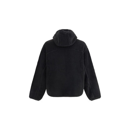 Rear view of Kenzo Black Polyester Full-Length Jacket with hood and soft fleece texture for comfort and style
