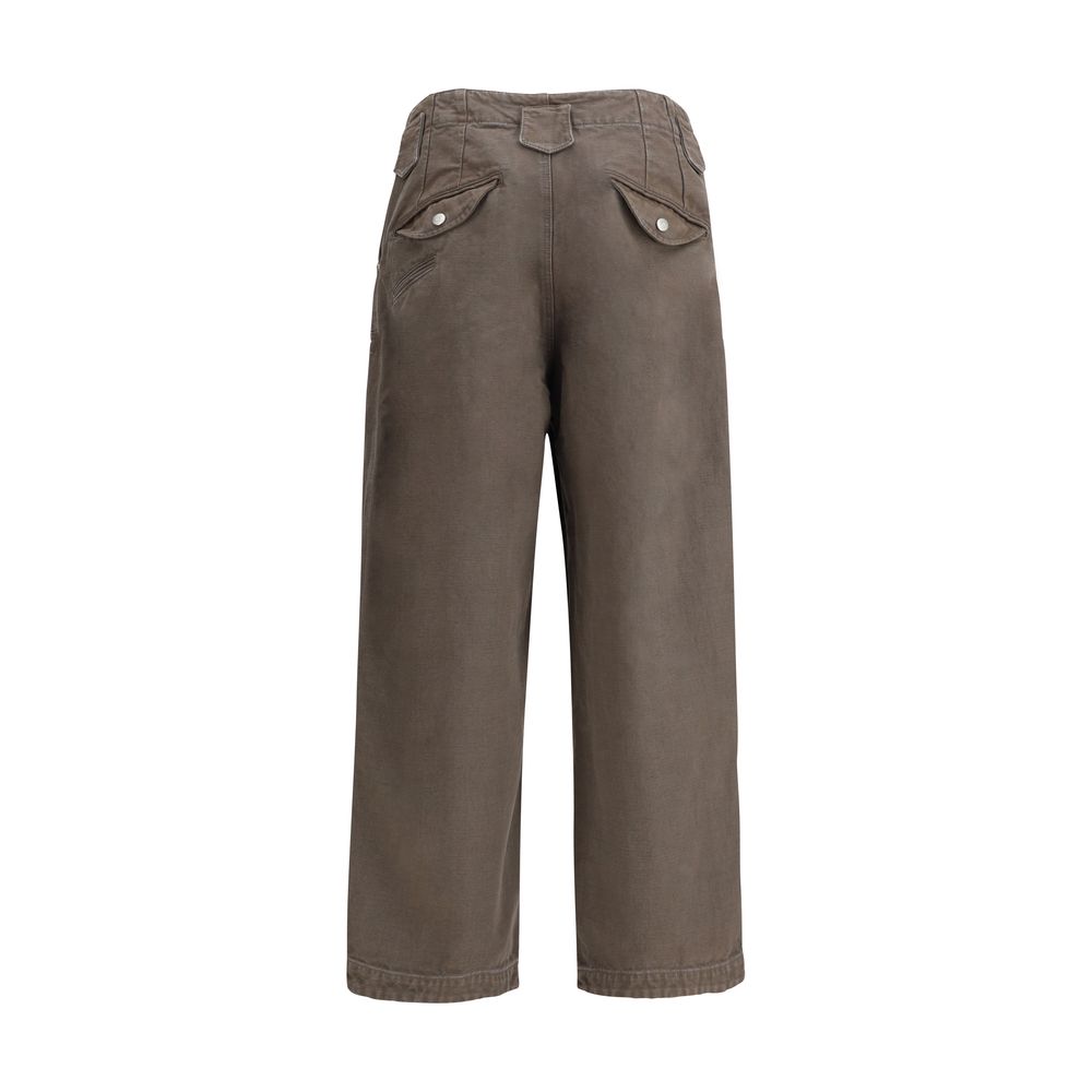 Kenzo Brown Cotton Casual Pants with double knee design and KENZO Weave stitching, featuring multiple pockets for functionality.