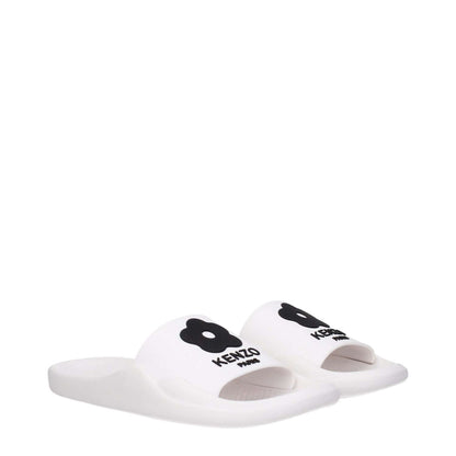 Kenzo White Cotton Slippers with open toe design and rubber sole featuring front logo, style code F81417.