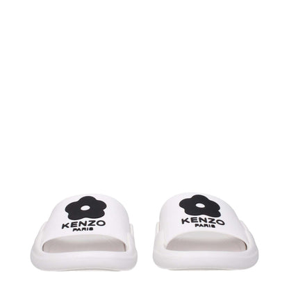 Kenzo White Cotton Slippers with open toe design and front logo, featuring rubber sole for casual wear. MPN: FE52MU110P5102.