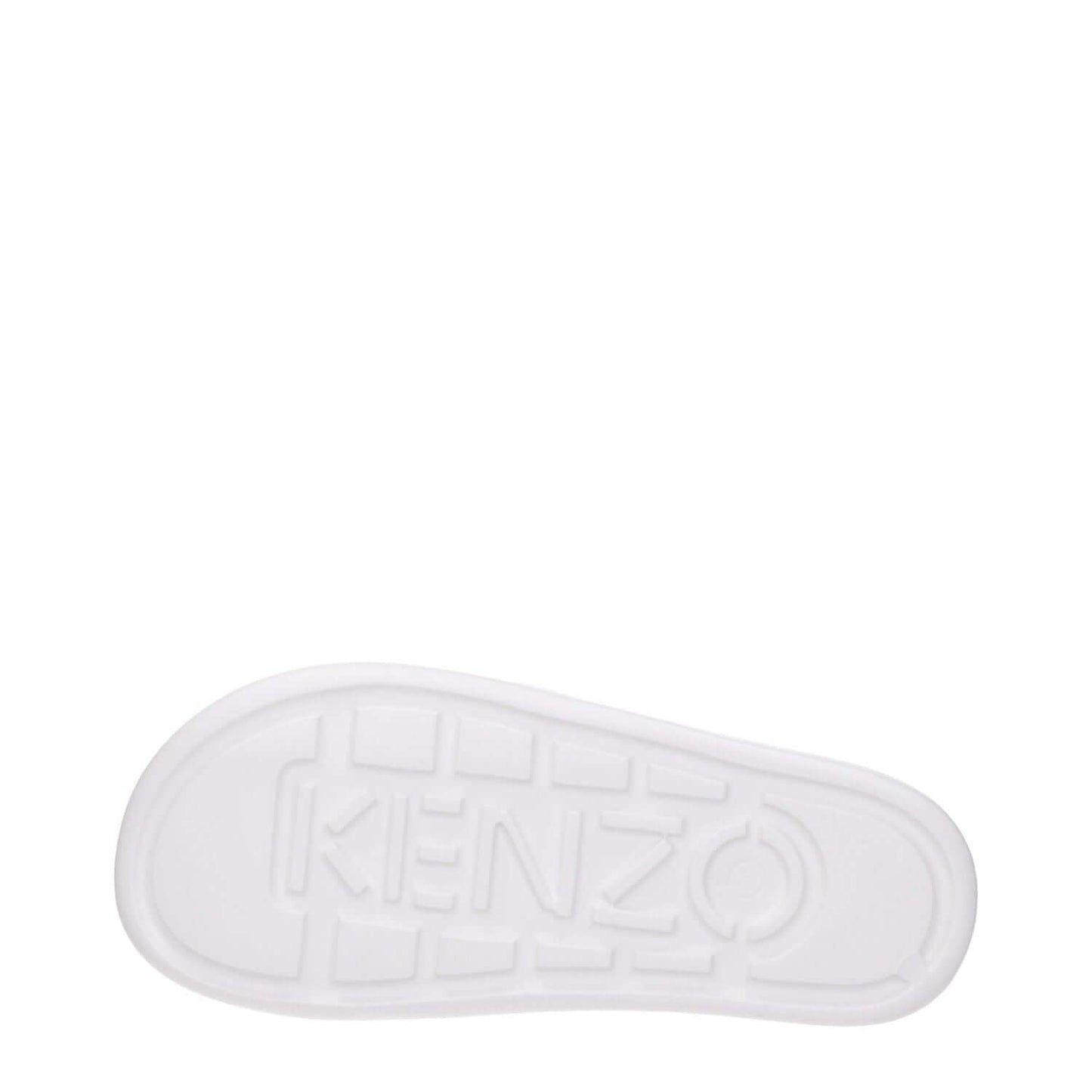 Sole of Kenzo White Cotton Slippers with logo, featuring open toe and rubber sole design, style: casual, heel type: low and flat.
