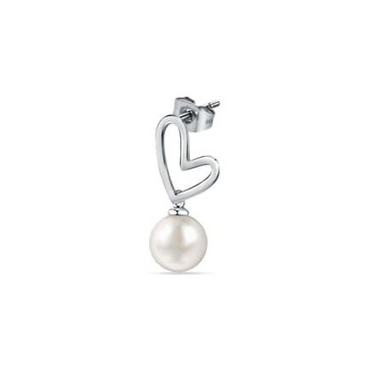 Elegant heart-shaped earring with pearl drop from LA PETITE STORY JEWELRY Mod. LPS02AQM24.