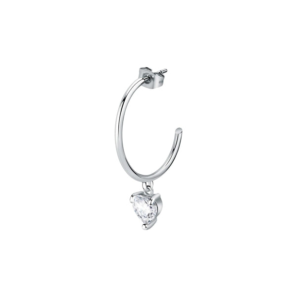 Silver hoop earring with heart-shaped gemstone from LA PETITE STORY JEWELRY Mod. LPS02AQM26.