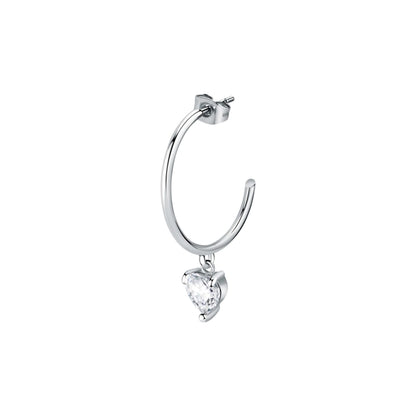 Silver hoop earring with heart-shaped gemstone from LA PETITE STORY JEWELRY Mod. LPS02AQM26.