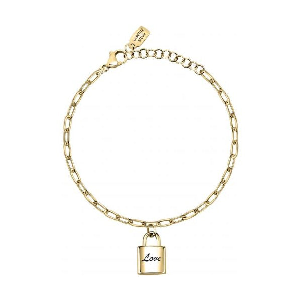 Gold bracelet with padlock charm, LA PETITE STORY JEWELRY Mod. LPS05ASD18, love inscription for a stylish look.