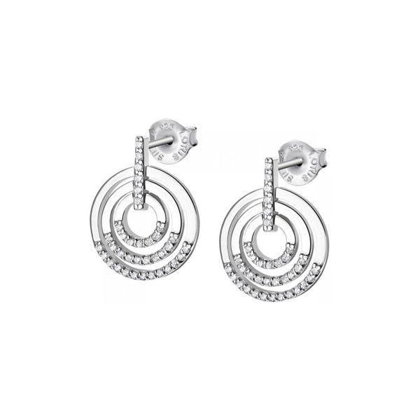 Alt Tag: LOTUS JEWELS JEWELRY Mod. LP1755-4/1 silver circular earrings with rhinestone accents