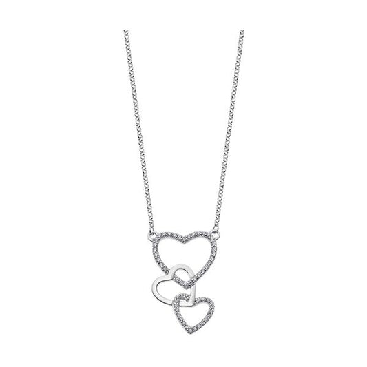 LOTUS JEWELS JEWELRY Mod. LP1817-1/1 necklace with three heart-shaped pendants in silver with sparkling accents.