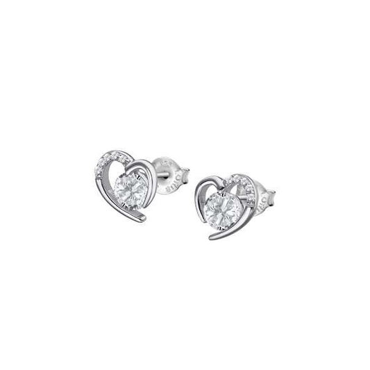 Silver heart-shaped earrings with crystals, LOTUS JEWELS JEWELRY Mod. LP3106-4/1, elegant accessory for special occasions.