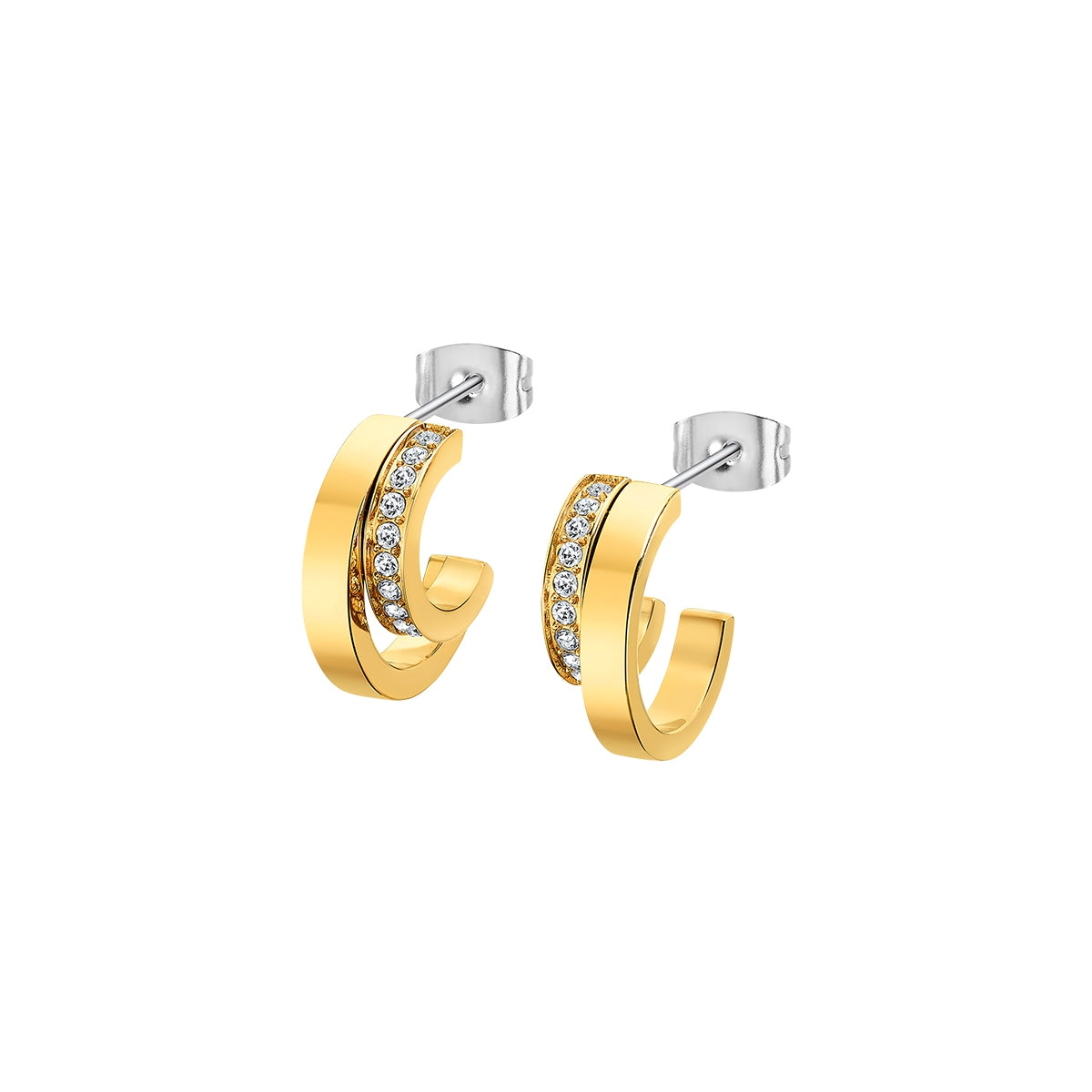 Elegant LOTUS JEWELS JEWELRY Mod. LS2322-4/2 gold and silver hoop earrings with sparkling stones