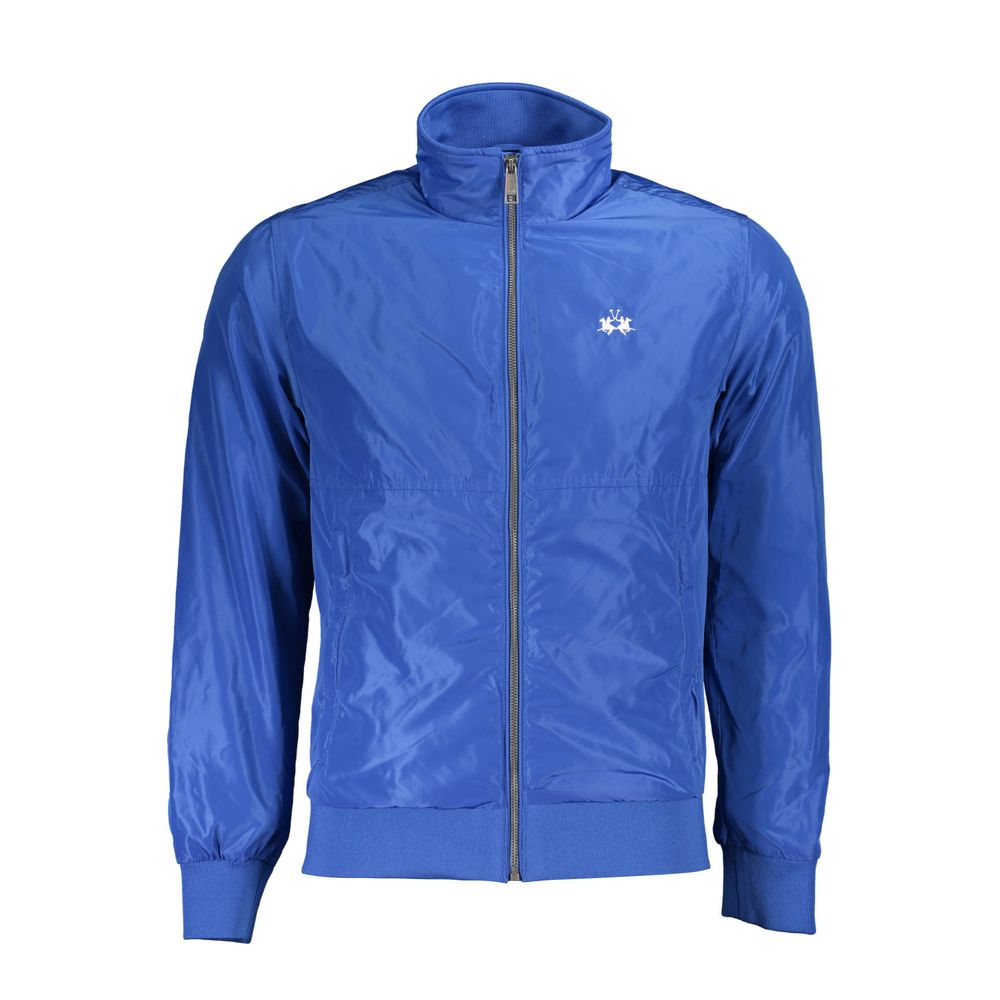 La Martina Blue Polyester Men's Jacket with long sleeves and brand logo