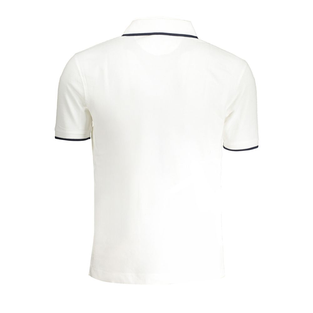 Back view of La Martina White Cotton Men Polo Shirt with short sleeves and contrasting details.