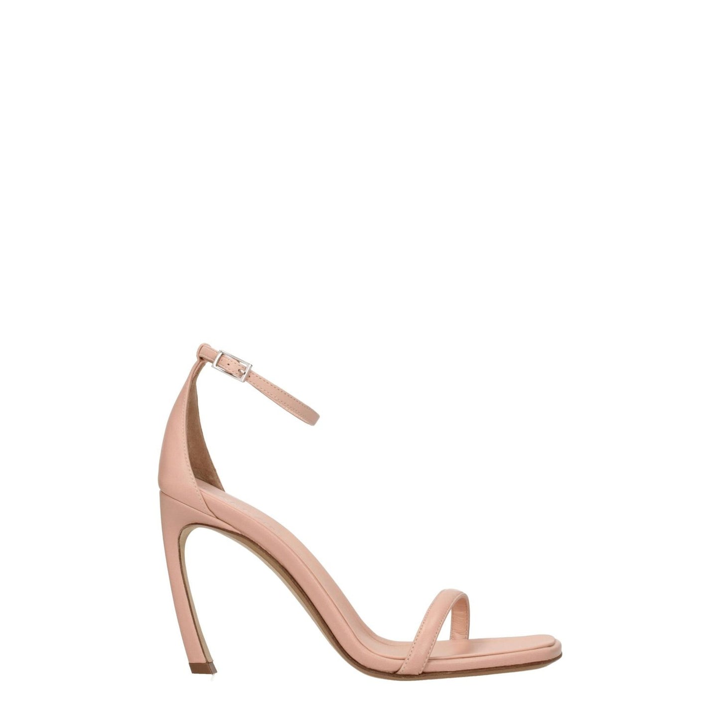 Lanvin Pink Leather Stiletto Heels Sandals with buckle closure and open toe design, leather sole, high heel, apricot secondary color.