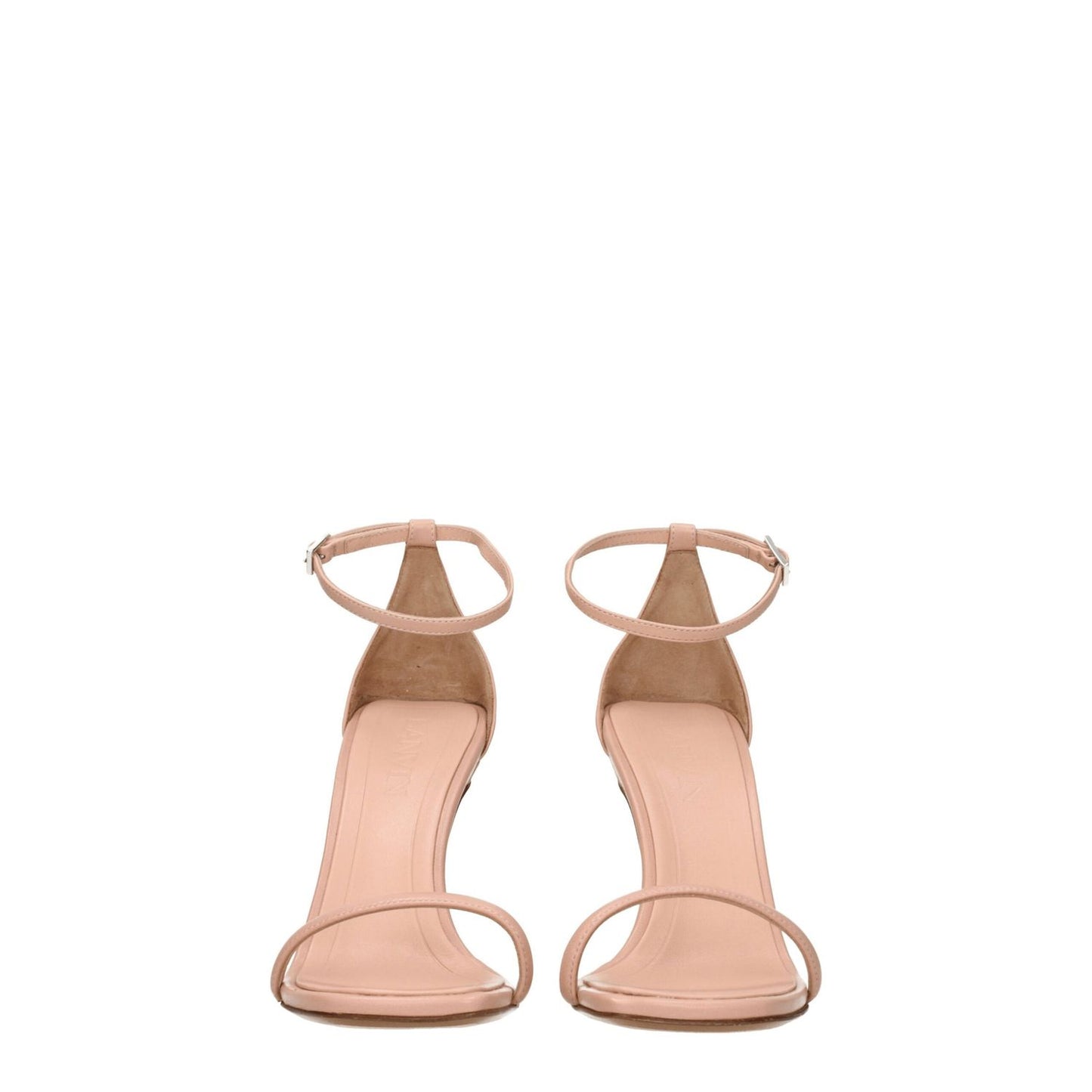Lanvin Pink Leather Stiletto Heels Sandals with buckle closure and high heel, featuring a leather sole and open toe style.