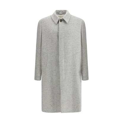 Lardini Gray Fleece Wool Coat with herringbone pattern, classic collar, front button closure - AW25 elegant men's fashion.
