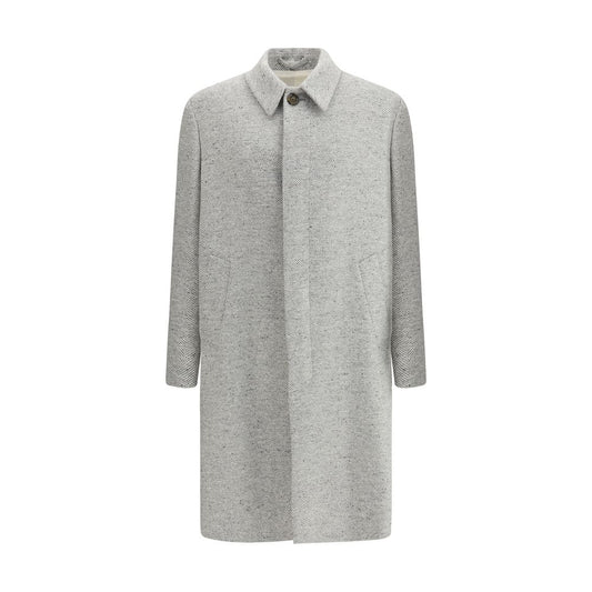 Lardini Gray Fleece Wool Coat with herringbone pattern, classic collar, front button closure - AW25 elegant men's fashion.