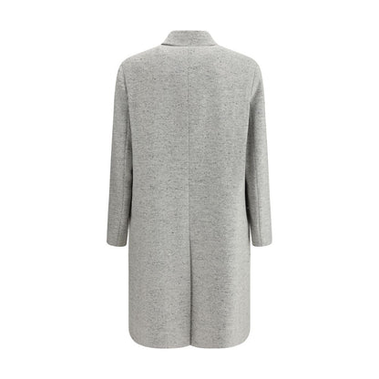 Back view of Lardini Gray Fleece Wool Coat with herringbone pattern and classic collar for AW25 season
