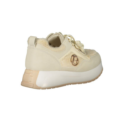Laura Biagiotti Beige Polyethylene Sneaker with suede, contrasting details, and logo embroidery, featuring removable footbed.
