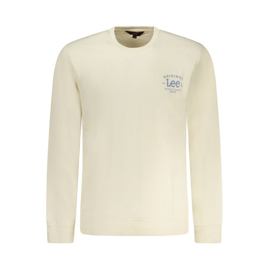 Lee Beige Cotton Men Sweater with logo, classic crew neck, long sleeves, and regular fit - perfect for casual chic style.