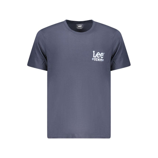 Lee Blue Cotton Men T-Shirt with short sleeves and crew neck, featuring the Lee logo on a vivid blue background, made from 100% cotton.