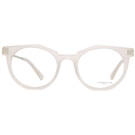 Liebeskind Beige Unisex Glasses Frame in full-rim acetate, round style with 49 mm lens width, ideal gender-neutral eyewear accessory.