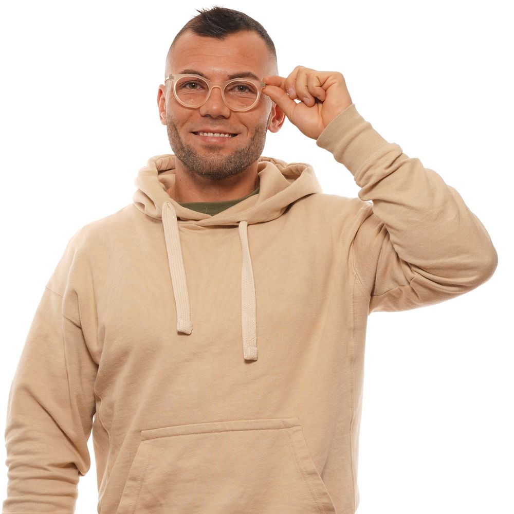 Man wearing beige hoodie with Liebeskind Beige Unisex Glasses Frame