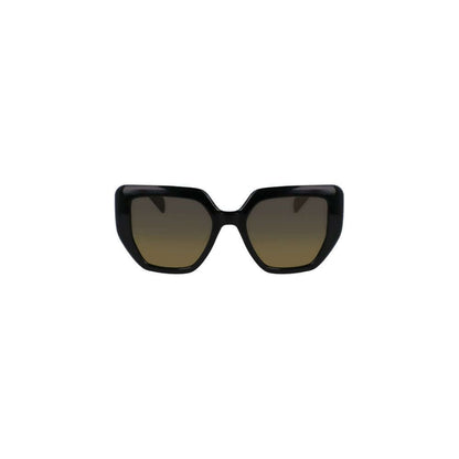 Liu Jo Black Bio Injected Women Sunglasses with yellow-tinted square lenses, eco-friendly design. Lens width: 52mm, bridge: 19mm.