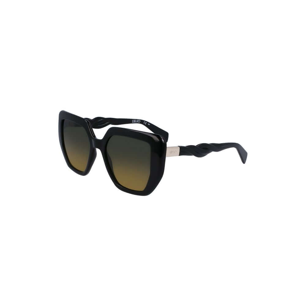 Liu Jo Black Bio Injected Women Sunglasses with square yellow lenses, eco-conscious design for chic and sustainable fashion
