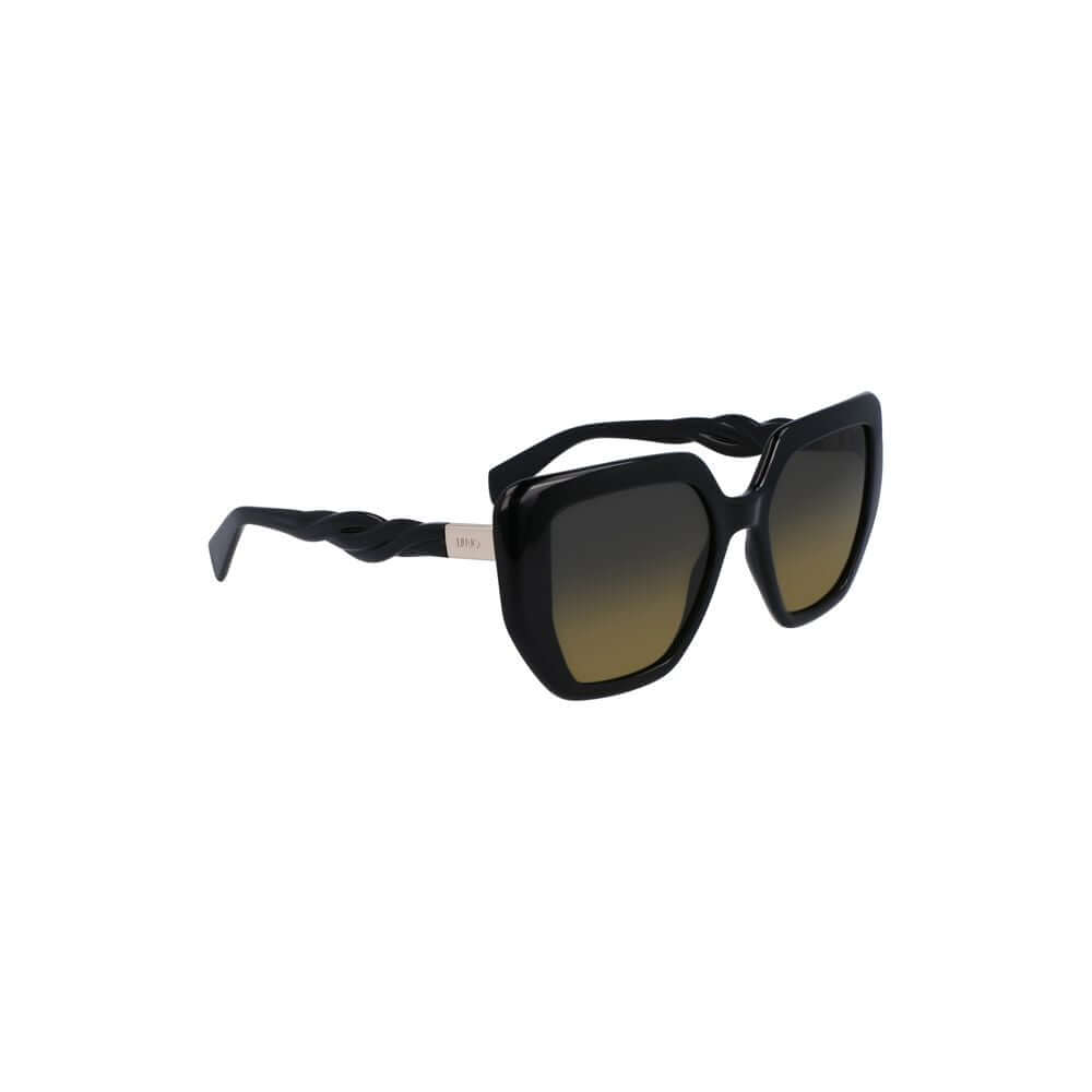 Liu Jo Black Bio Injected Women Sunglasses with black frames and yellow tinted square lenses, eco-friendly design, 52mm width.