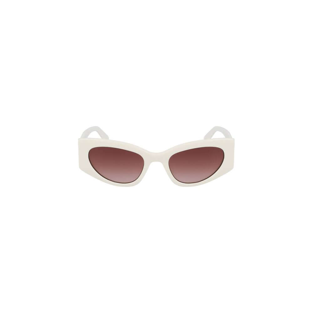 Liu Jo White Acetate Women Sunglasses with brown tinted teardrop lenses and stylish acetate frame for UV protection.