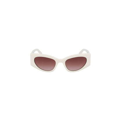 Liu Jo White Acetate Women Sunglasses with brown tinted teardrop lenses and stylish acetate frame for UV protection.