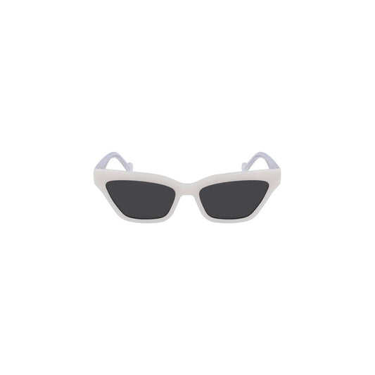 Liu Jo White Injected Women Sunglass with rectangular gray lenses, showcasing a modern and chic design for contemporary style.