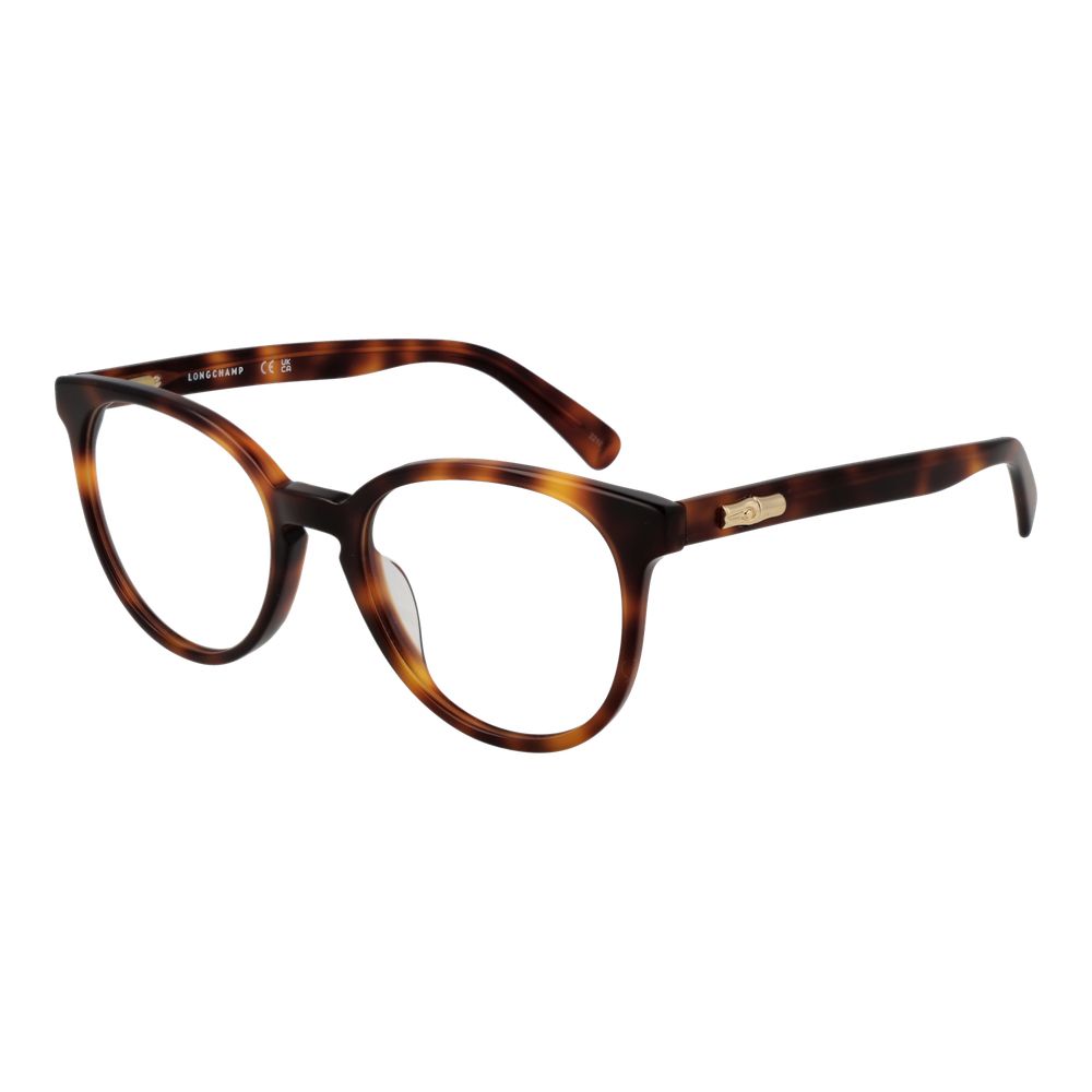 Longchamp Brown Women Glasses Frame with full-rim acetate butterfly style, demo lenses, size 53-15-140, includes branded case.