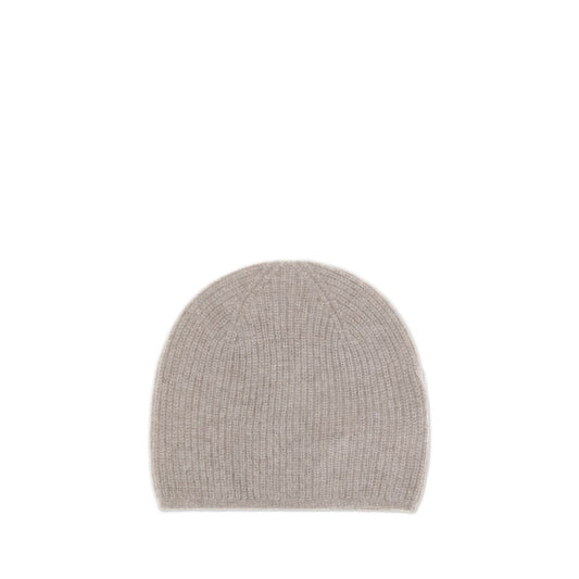 Loulou De Saison Beige Cashmere Beanie with ribbed texture, elegant and soft accessory for winter.