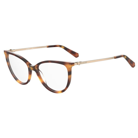 Love Moschino Brown Acetate Frames featuring Havana color and cat-eye shape with dimensions 54/16/140mm.