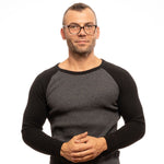 Man wearing Lozza Brown Men Glasses Frame against white background, showcasing full-rim rectangle style in brown plastic material.