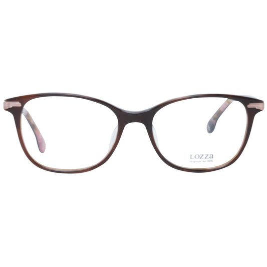 Lozza Brown Women Glasses Frame, full-rim oval plastic eyeglasses with spring hinge, 135mm temples, 50-17-135 size, branded case included.