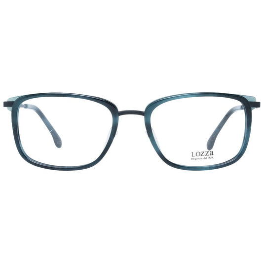 Lozza Turquoise Men Glasses Frame, full-rim rectangle style with plastic material, 54-19-140 size, turquoise color, demo lenses included.