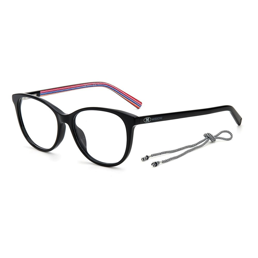 M Missoni Black Acetate Frames with striped temples and cord accessory, model MMI-0006-807, 52/16/140 mm.