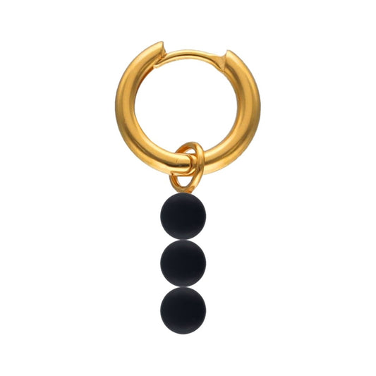Gold earring with three black beads from MAJORICA JEWELRY Mod. 17535.07.1.E00.909.1 collection