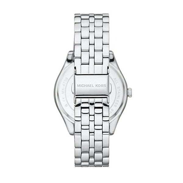 Back view of MICHAEL KORS Mod. HARLOWE wristwatch with stainless steel bracelet.