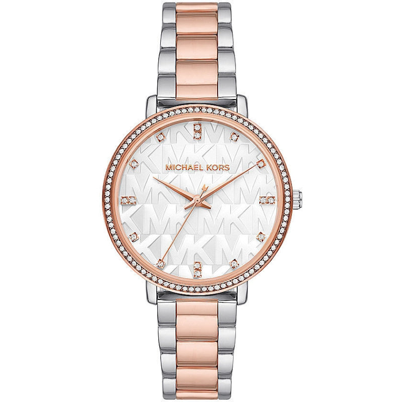 MICHAEL KORS Mod. PYPER ladies wristwatch with 38mm case in official packaging, rose and silver design.