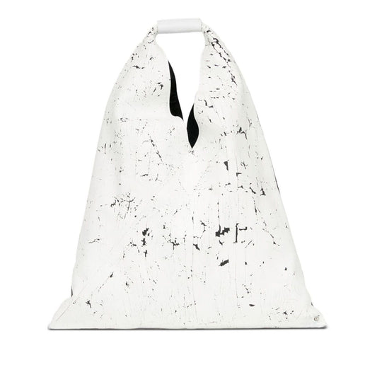 MM6 Maison Margiela Classic Japanese handbag in white with black details, no fastening, single top handle, includes dust bag.