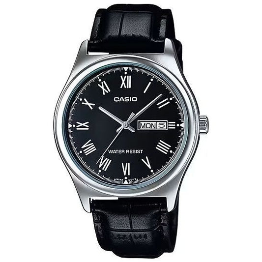 CASIO COLLECTION Mod. DAY DATE. ROMAN INDEXES. LEATHER - BLACK WATCHES