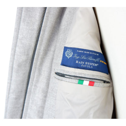 Close-up of Made in Italy Gray Wool Men Jacket showing interior label and Italian flag detail.