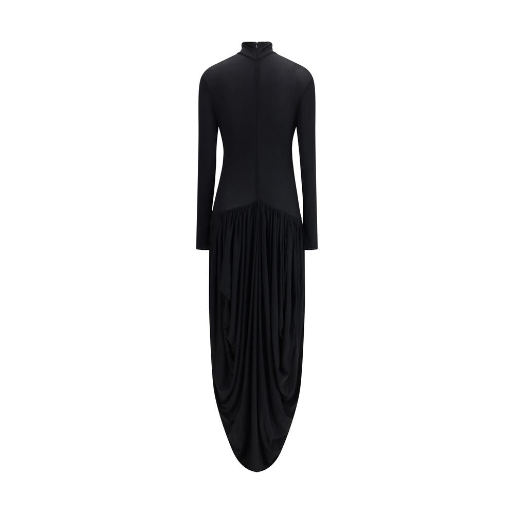 Back view of Magda Butrym Black Viscose Casual Dress with long sleeves and draped skirt